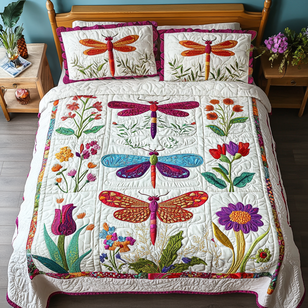 Dragonfly Serenade Quilted Bedding Set Classic Bedding Set That Enhances Your Sleep Space
