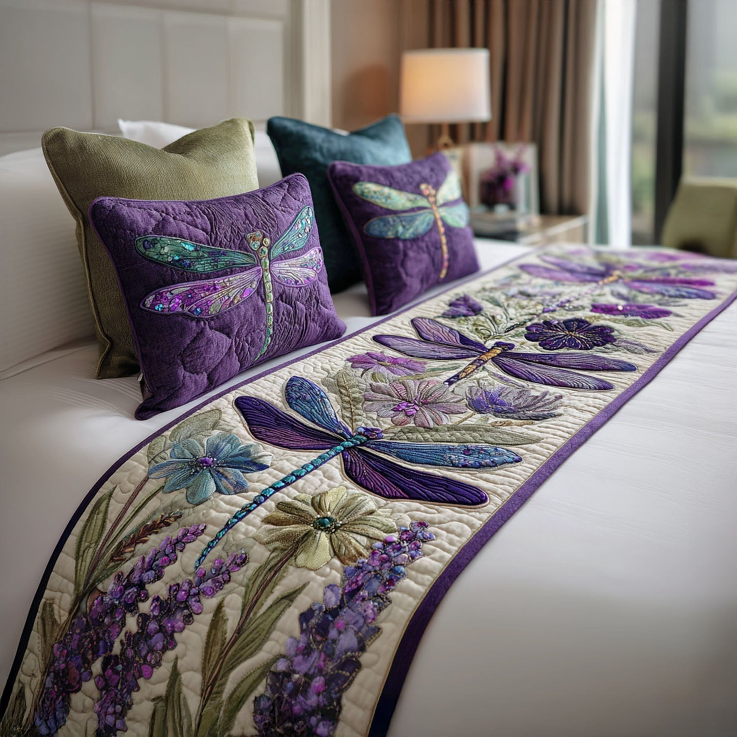 Dragonfly Trail Quilted Bed Runner Aesthetic Room Decor Dragonfly Gifts For Mom