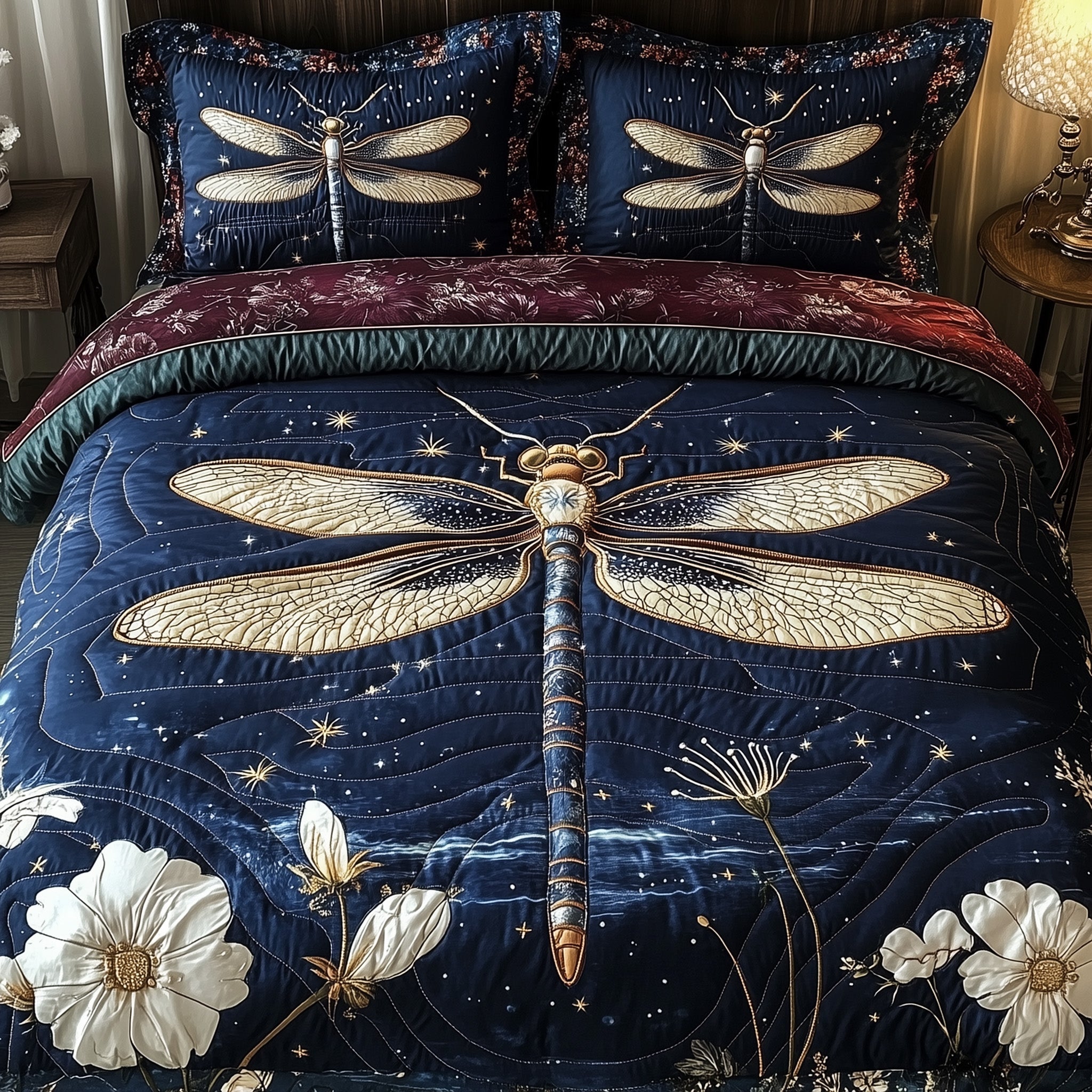 Dragonfly Whisper Quilted Bedding Set Duvet Cover Bedspread Unique Dragonfly Gifts