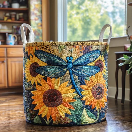 Dragonfly Wildflower Garden Quilted Laundry Basket Boho Home Storage Best Gift For Dragonfly Lovers