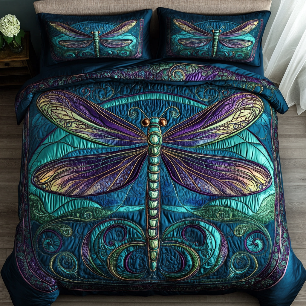 Dragonfly Wings Quilted Bedding Set Best Bedspread Set Great Dragonfly Lover Gifts