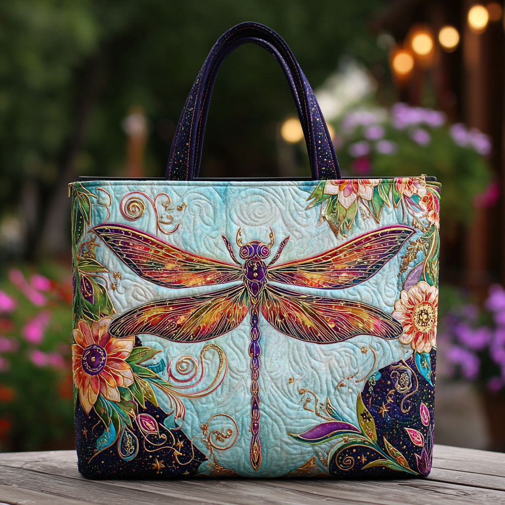 Dragonfly Wings Quilted Tote Bag Gifts For Dragonfly Lovers
