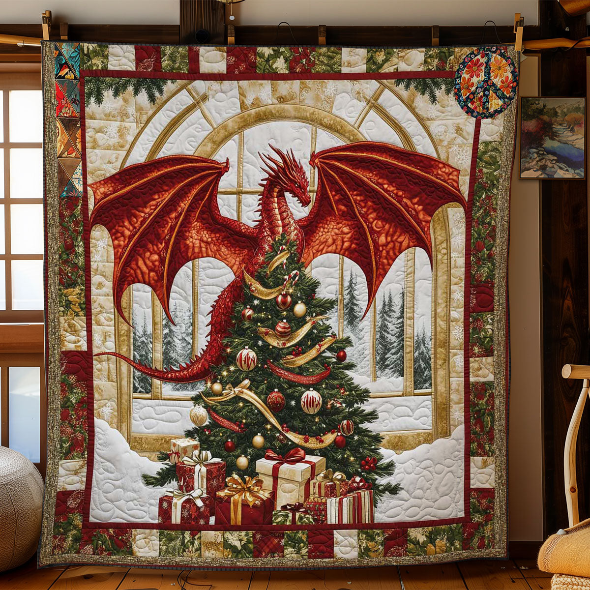 Dragons Noel Lights Quilt Perfect Quilt Blanket Gift for Family and Friends