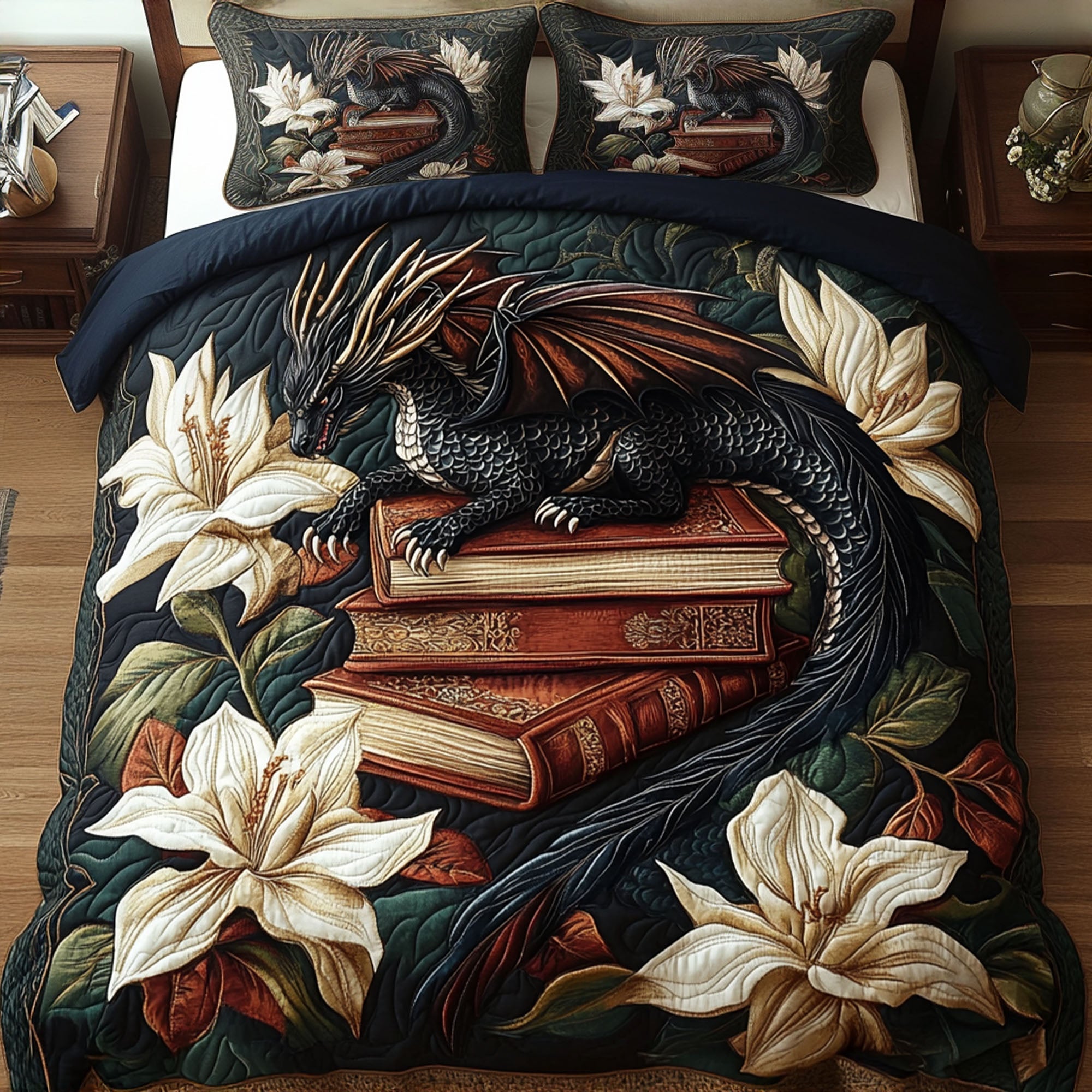 Dragons Treasure Trove Quilted Bedding Set Best Bedspread Set Book Presents For Women