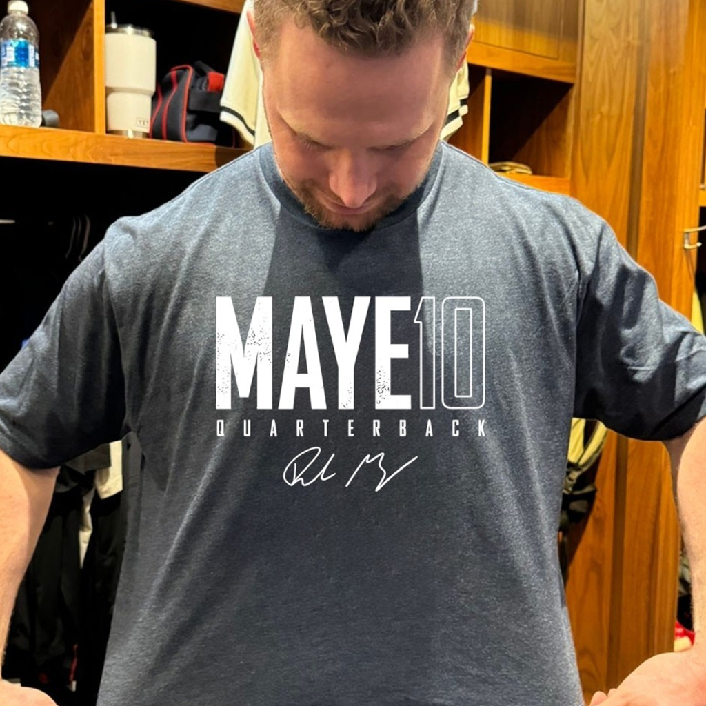Drake Maye 10 New England Football Elite Number And Name Autographed Shirt Patriots Merch