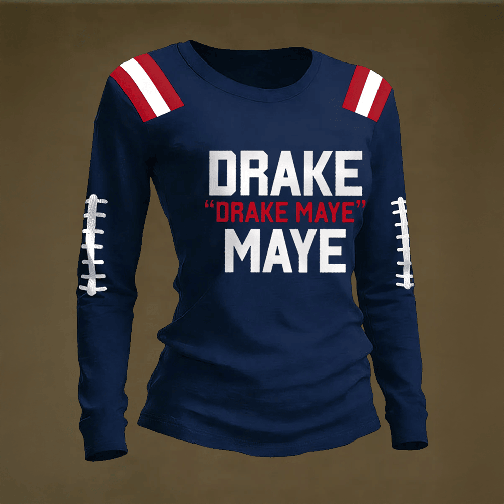 Drake Maye Football Long Sleeve Shirt New England Patriots Apparel Fan Gear