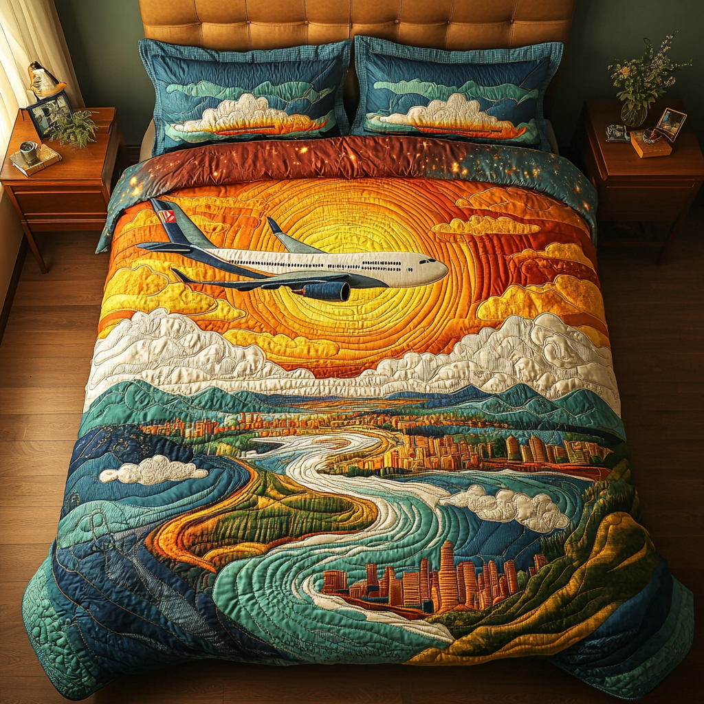 Dream Airplane Quilted Bedding Set Personalized Bedding Set Gift for Couples