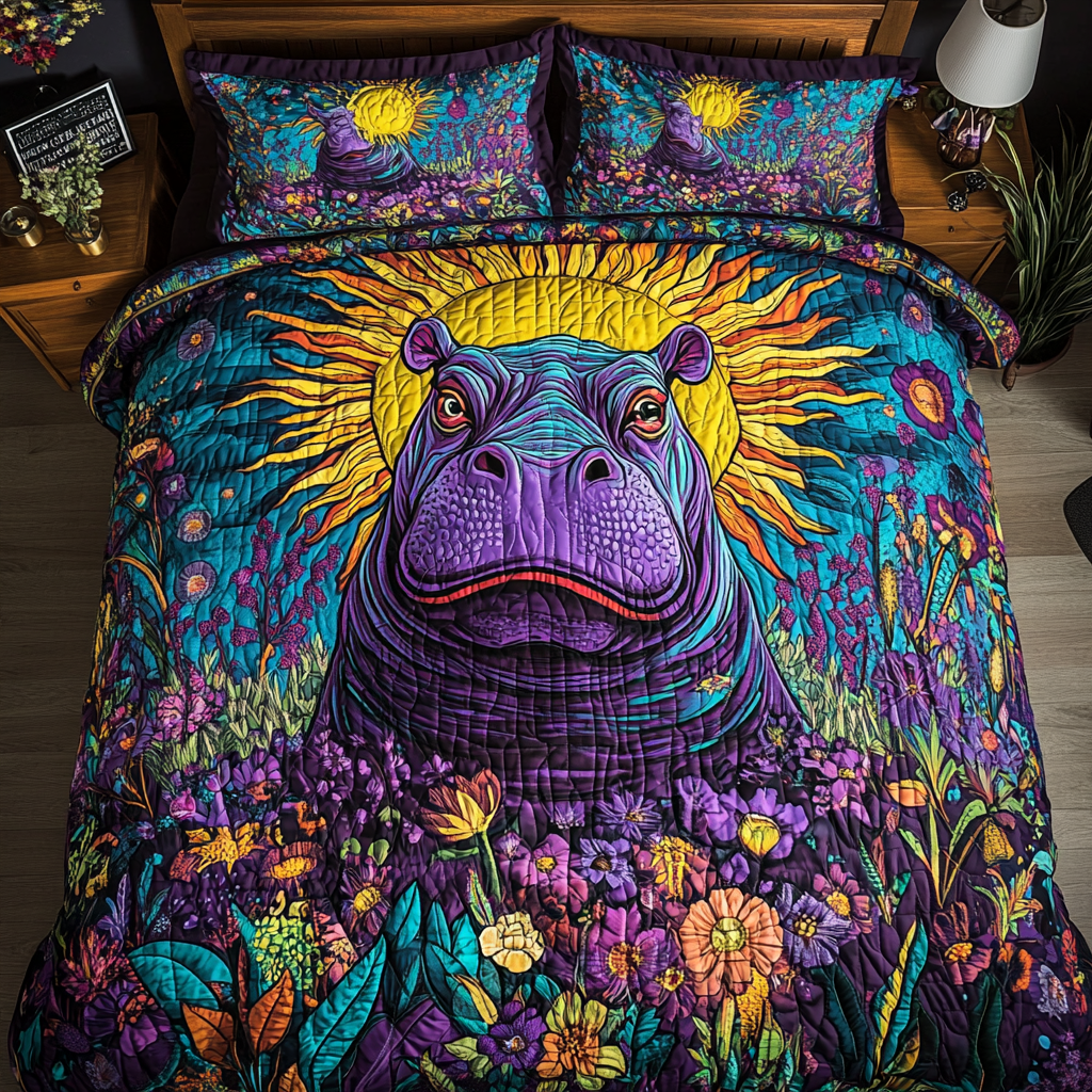 Dream Beast Quilted Bedding Set Bed Room Decoration Hippo Related Gifts