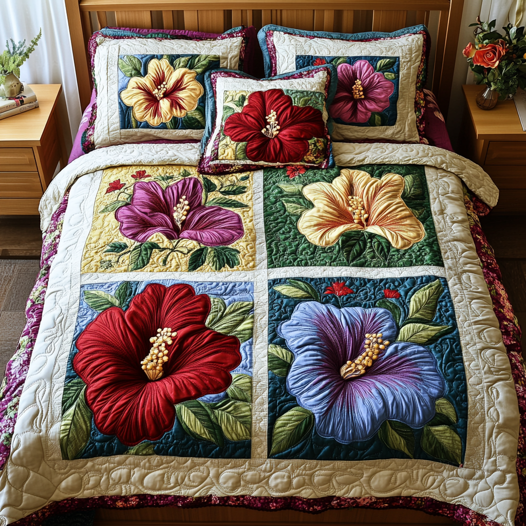 Dream Bloom Quilted Bedding Set Soft Bed Sheet and Pillowcase Set for Relaxing Nights