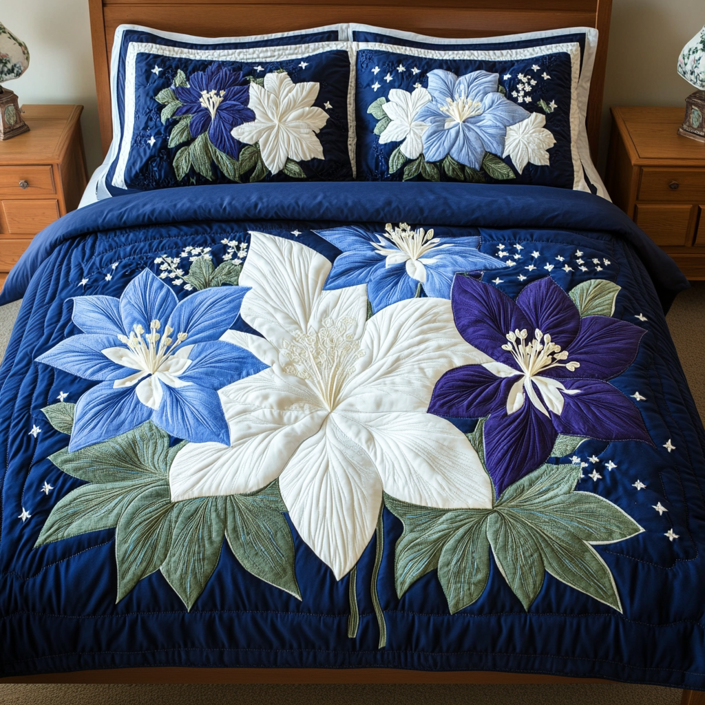 Dream Blossom Quilted Bedding Set Cozy Bedroom Decor Patriotic Gifts For Her