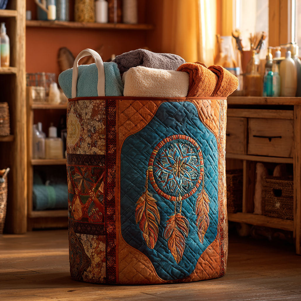 Dream Feathers Quilted Laundry Basket Elegant Quilted Laundry Bin for Bedroom and Bathroom