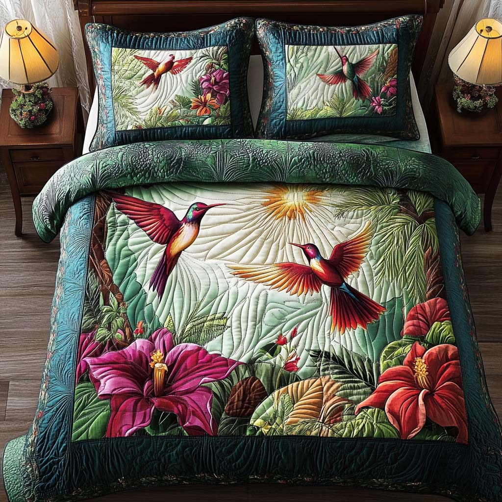 Dream Flutter Quilted Bedding Set Duvet Cover Bed Sheet Set Hummingbird Themed Birthday Presents
