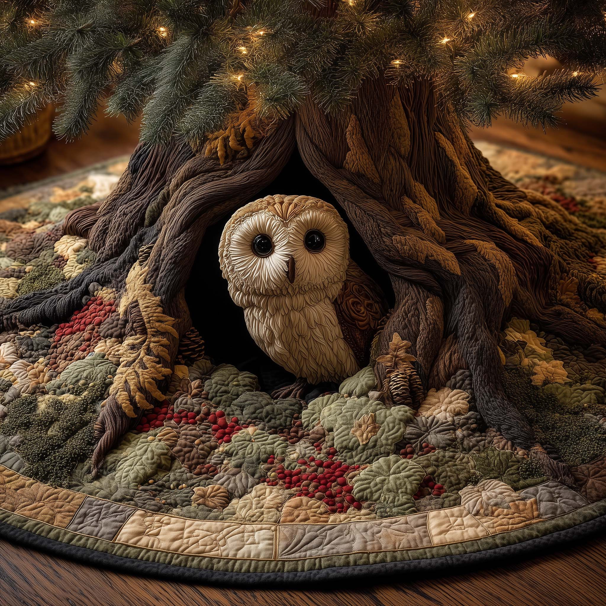 Dream Owl Quilted Tree Skirt Animal Themed Xmas Tree Skirt Christmas Gifts For Owl Lovers