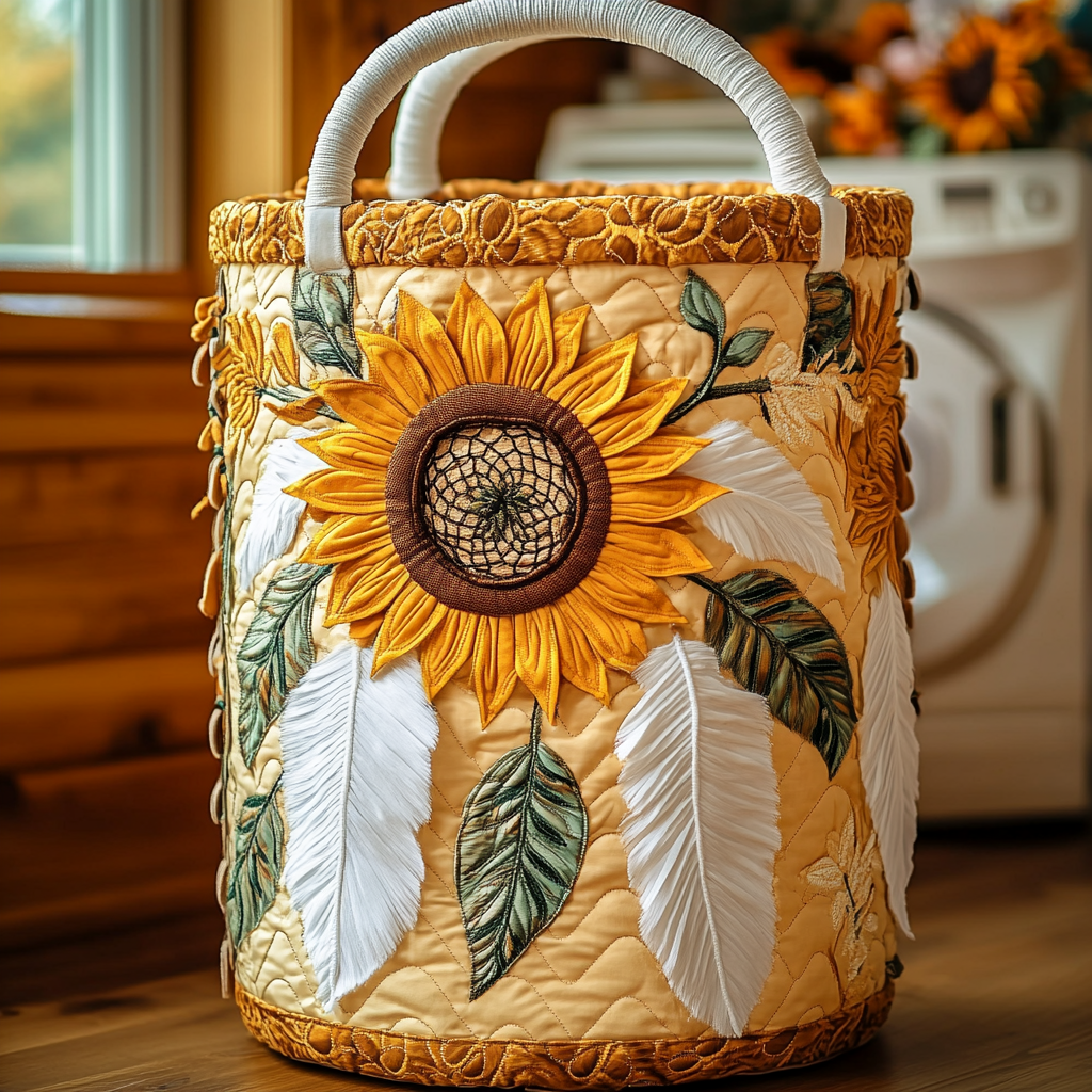 Dream Sunflower Quilted Laundry Basket Easter Merch Gift