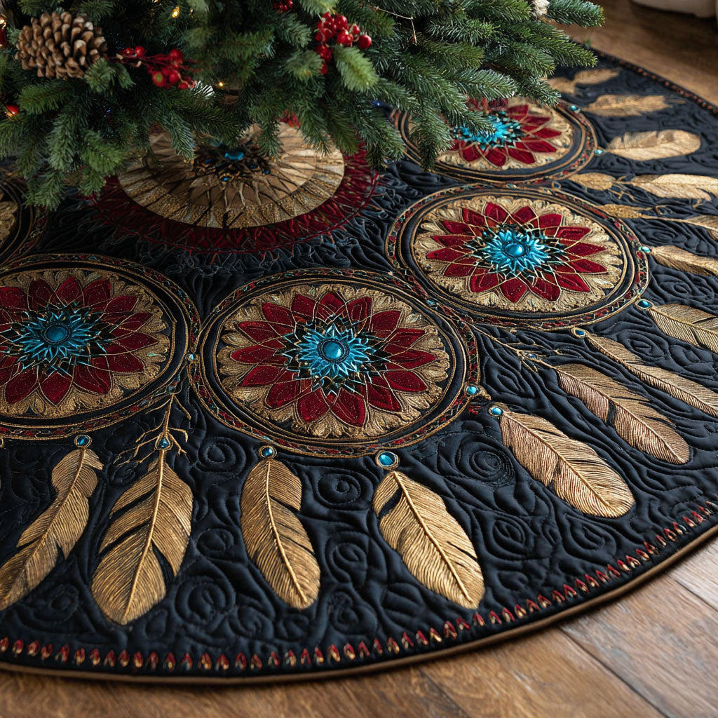 Dreamcatcher Bloom Christmas Quilted Tree Skirt Holiday Indoor Decor Xmas Gifts For Family