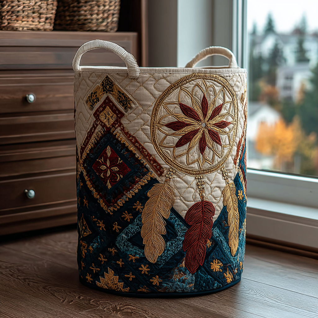 Dreamcatcher Bloom Quilted Laundry Basket Soft and Durable Quilted Storage Basket for Laundry Room