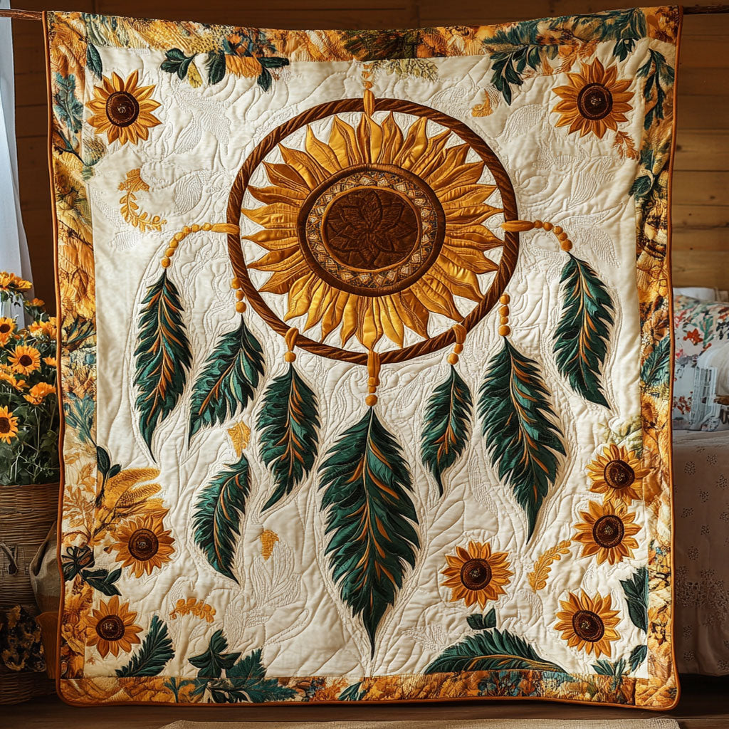 Dreamcatcher Boho Bloom Quilt Luxury Quilt Blanket with Decorative Stitching