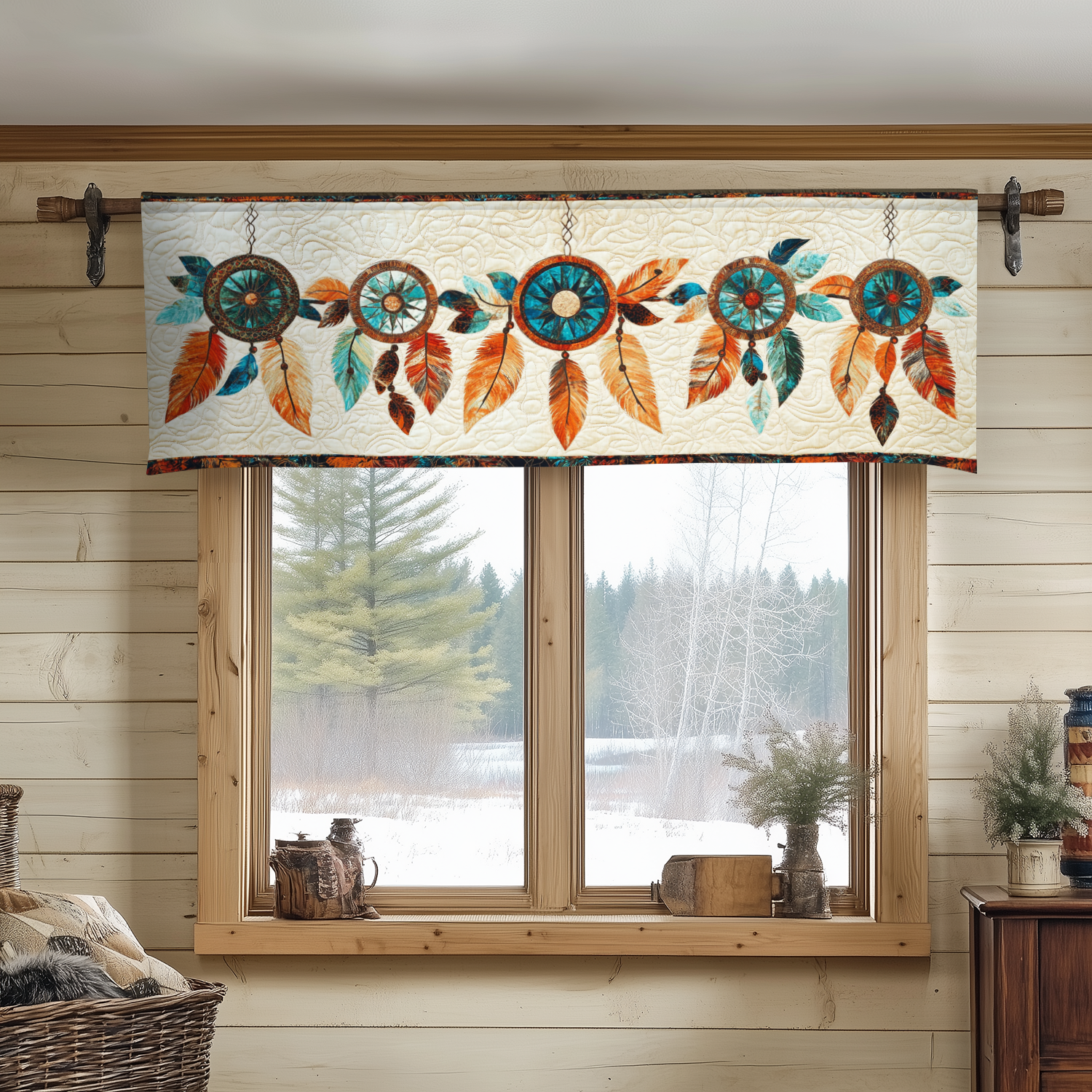 Dreamcatcher Charm Quilted Valance Native American Style Curtain Valance Useful Gift for Mom
