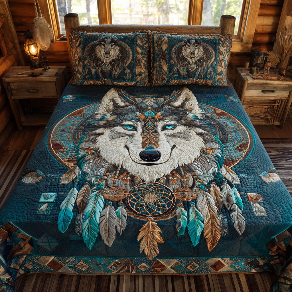 Dreamcatcher Guardian Quilted Bedding Set Holiday Duvet Covers Gifts With Wolves On Them