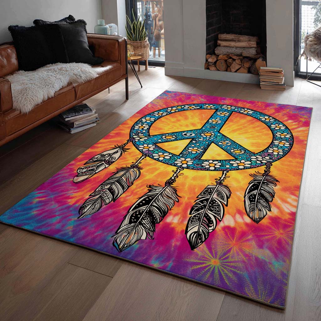 Dreamcatcher Peace Tie Dye Area Rug Front Entryway Ideas Hippie Gifts For Him