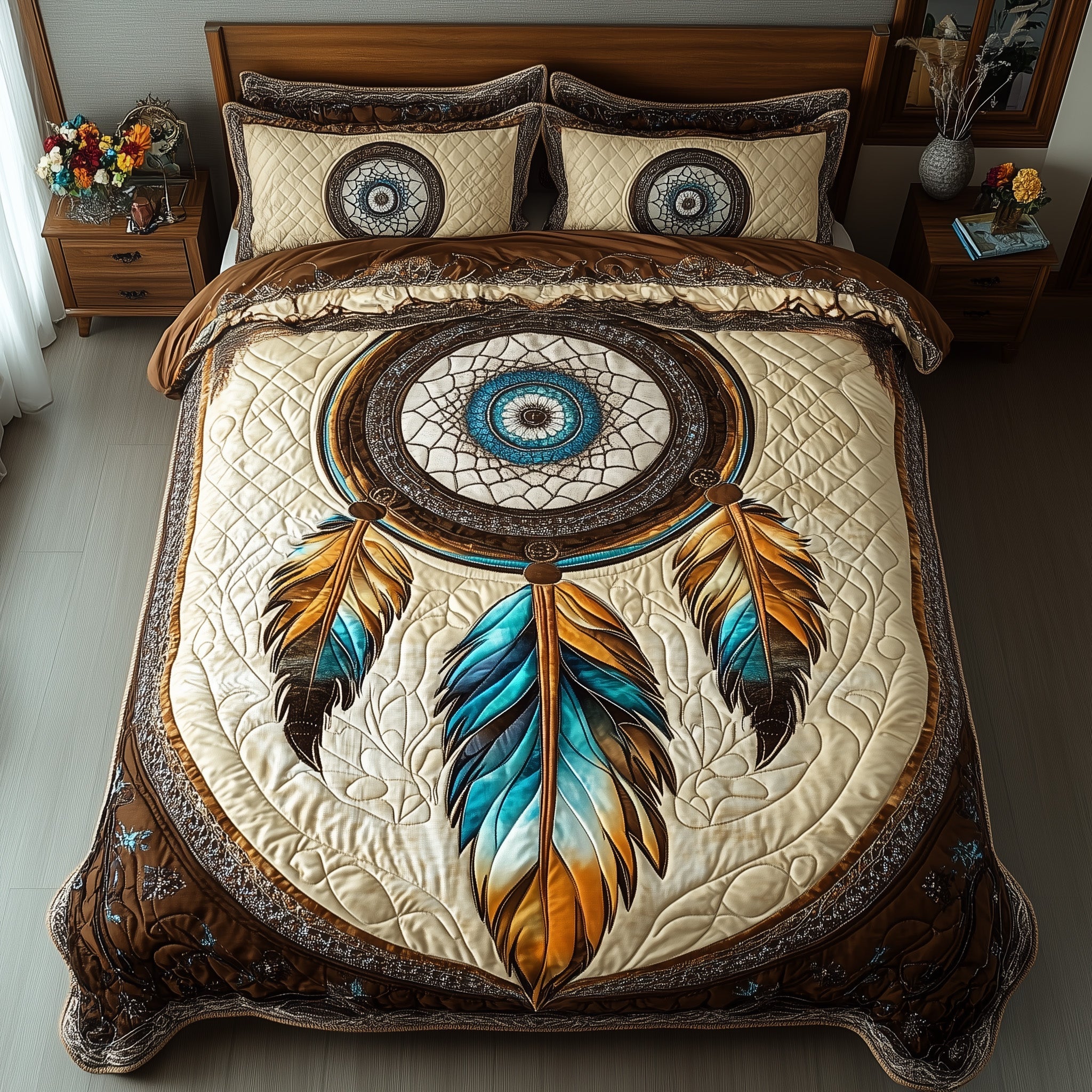 Dreamcatcher Quilted Bedding Set Boho Bedroom Decor Happy Native American Day Gifts