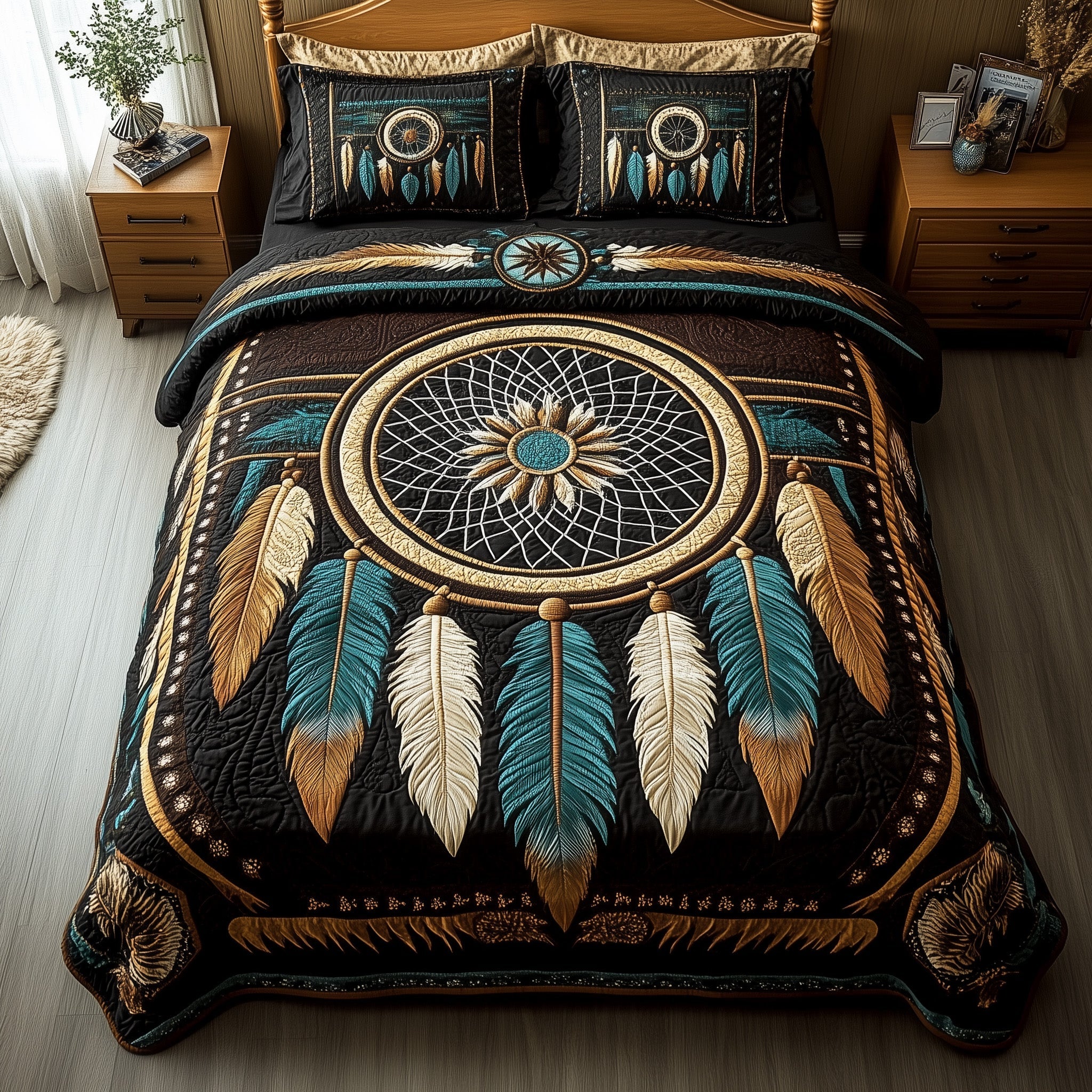 Dreamcatcher Quilted Bedding Set Native Inspired Design Native Merch Gifts