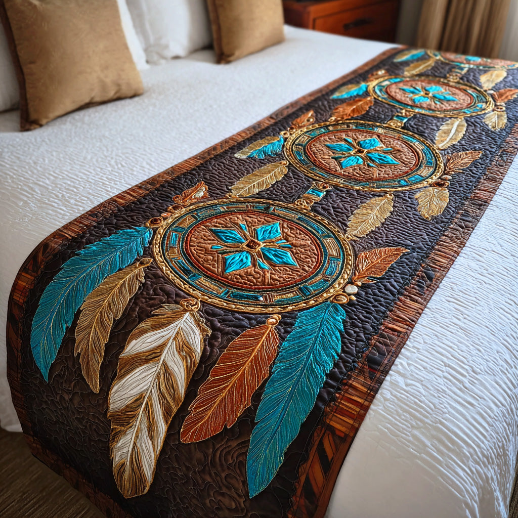 Dreamcatcher Spirit Quilted Bed Runner Cute Room Decor Christmas Gifts For Cat Lovers