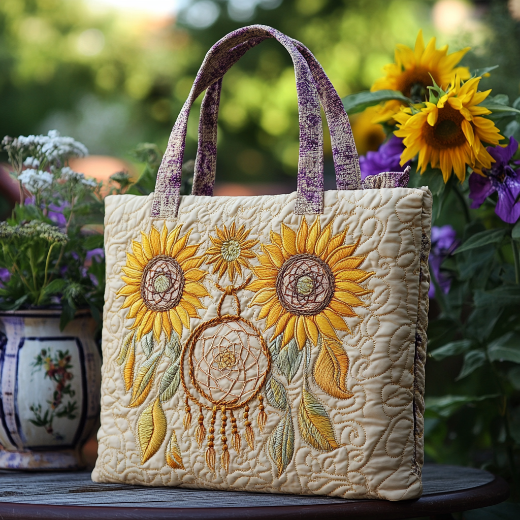 Dreamcatcher Sun Blooms Quilted Tote Bag Sunflower Gifts For Her