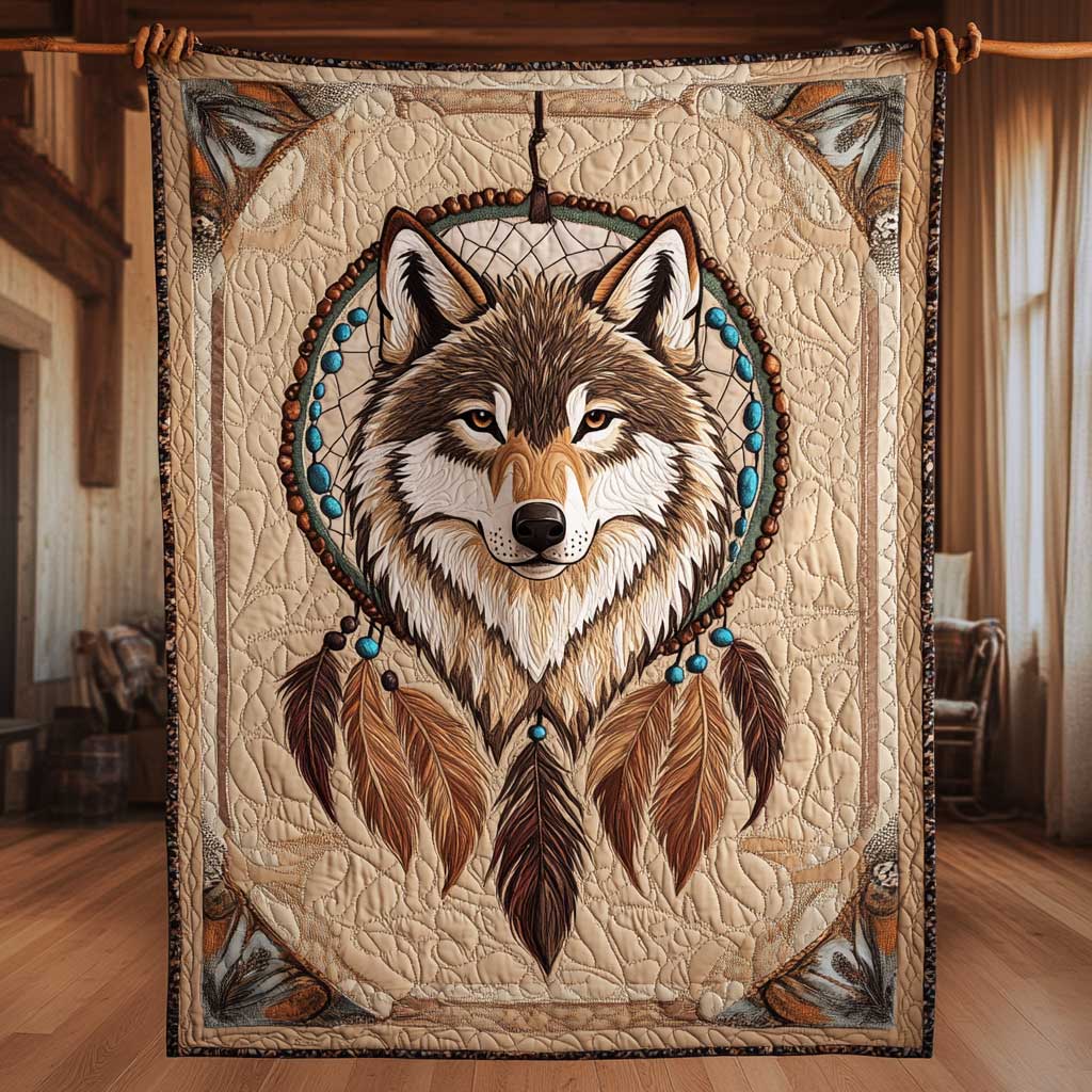 Dreamcatcher Wolf Native American Quilt Blanket King Blanket Christian Marriage Gifts