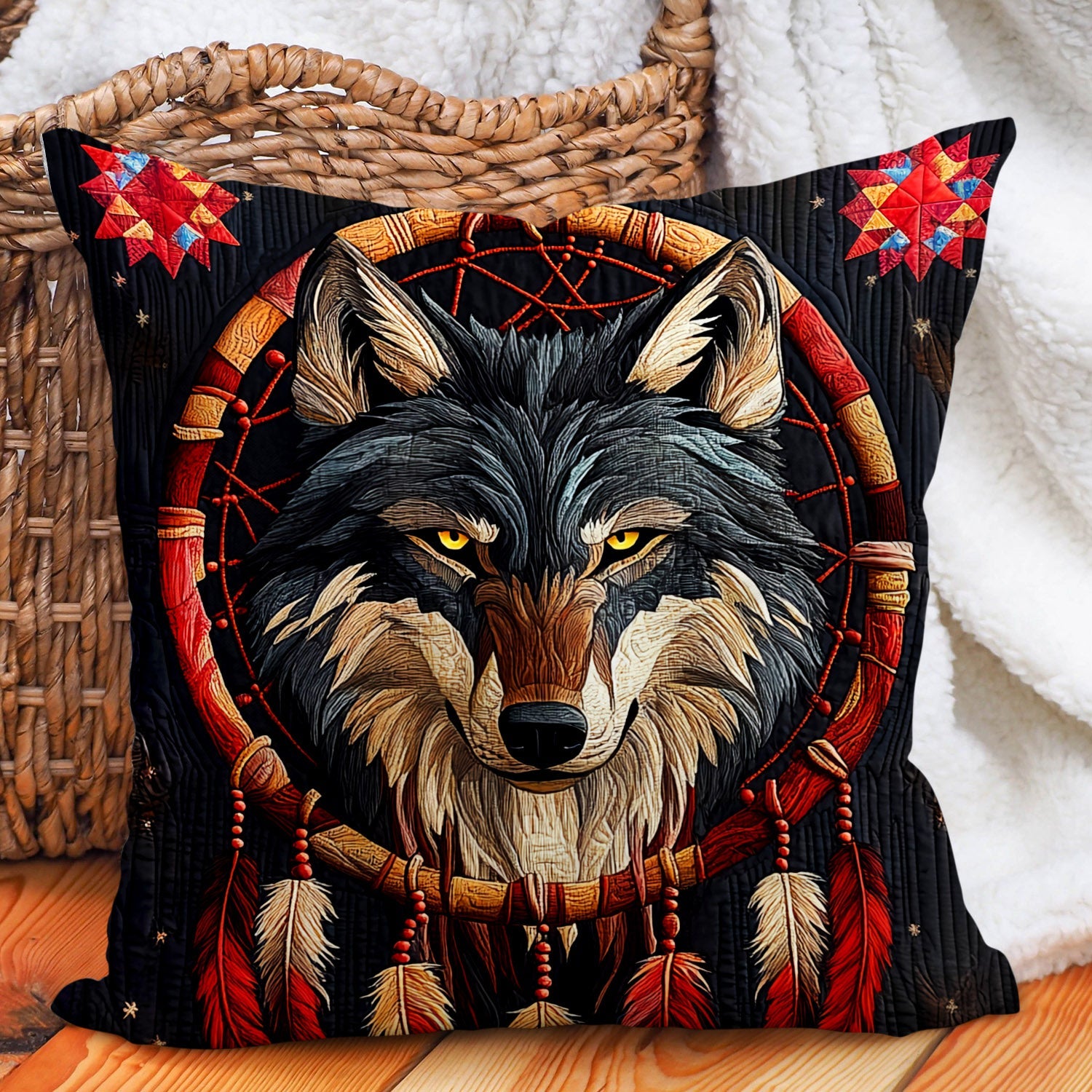 Dreamcatcher Wolf Quilted Pillow Case Christmas Pillow Case for Sofa