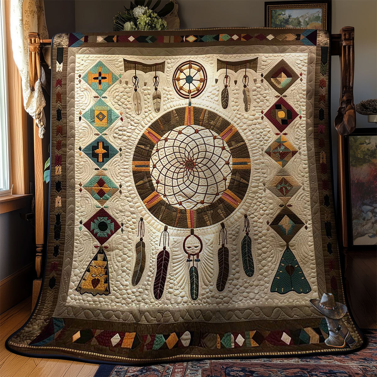 Dreamcatcher's Legacy Holiday Christmas Quilt Blanket Native American Wedding Gifts
