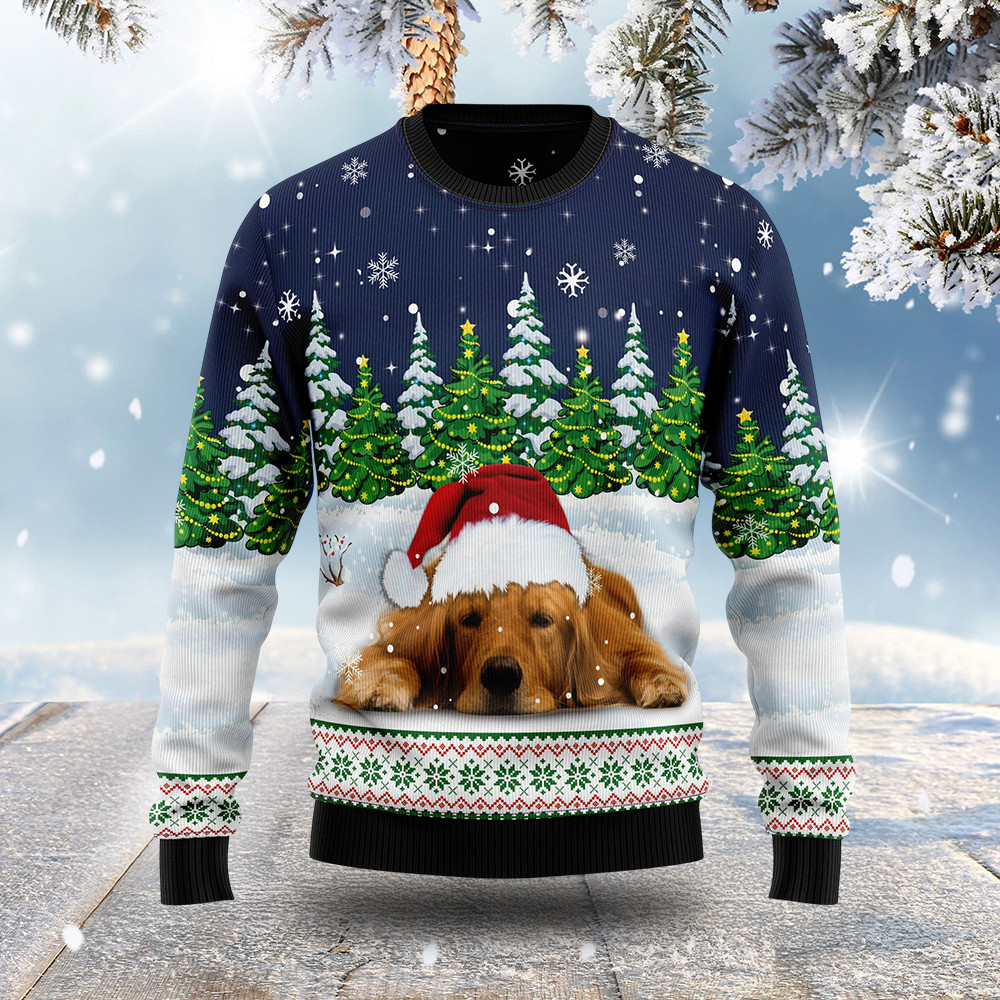 Dreaming Golden Retriever Ugly Christmas Sweater Winter Forest Christmas Gifts For Dog Lovers