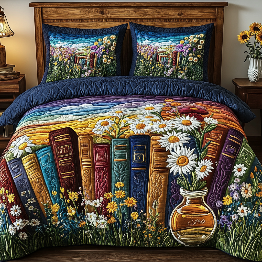 Dreaming in Pages Quilted Bedding Set Holiday Duvet Covers Great Book Lover Gifts