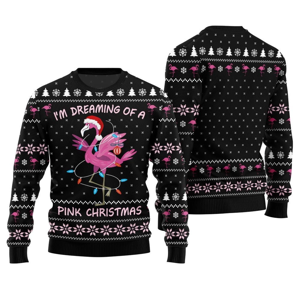 Dreaming Of A Pink Christmas Flamingo Ugly Sweater Lovely Christmas Sweater Gift for Mom or Grandma