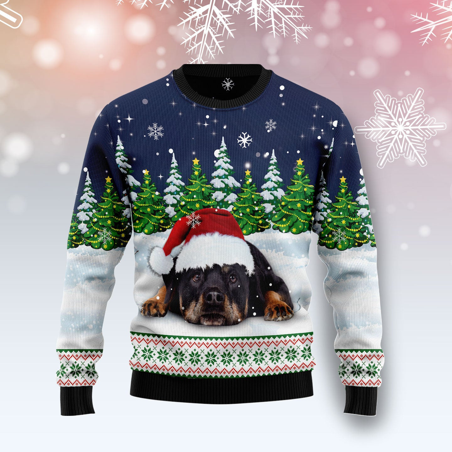 Dreaming Rottweiler Under Snow  Ugly Christmas Sweater