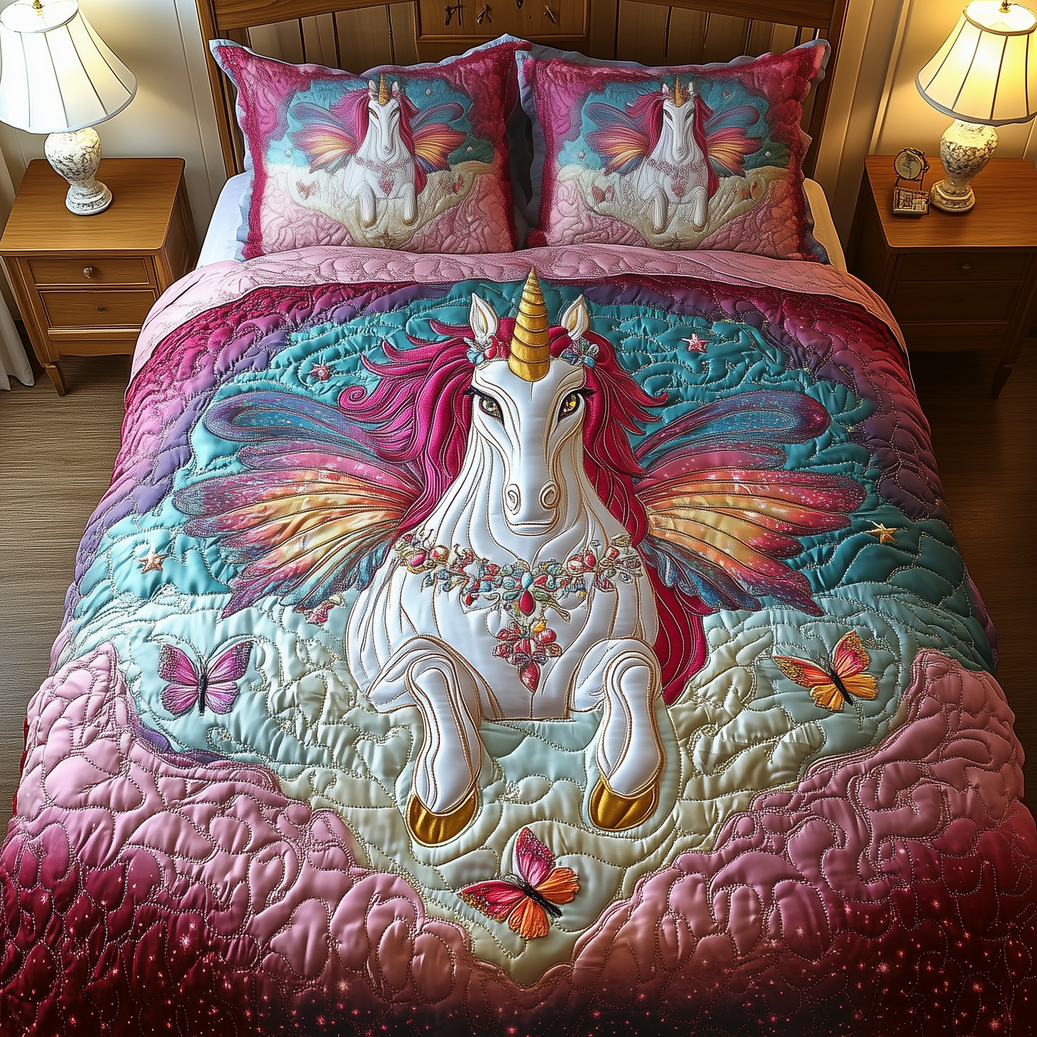 Dreamlight Unicorn Quilted Bedding Set Christmas Bedding Set Top Christmas Gifts 2024 For Her
