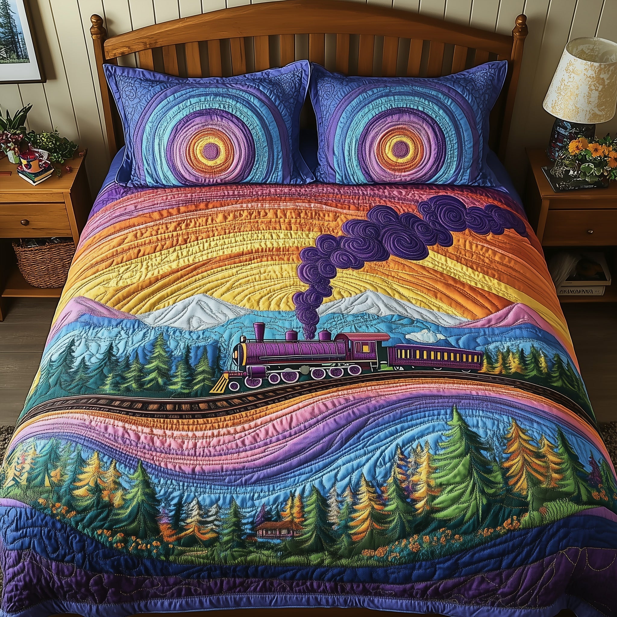 Dreamline Express Quilted Bedding Set Duvet Cover Merchandise Train Presents For Adults