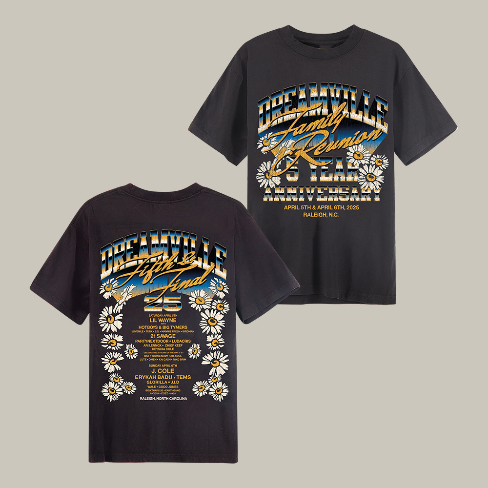 Dreamville Festival Chrome Reunion Floral T-Shirt Hip Hop Music Festival Clothes Good Gift For Fans