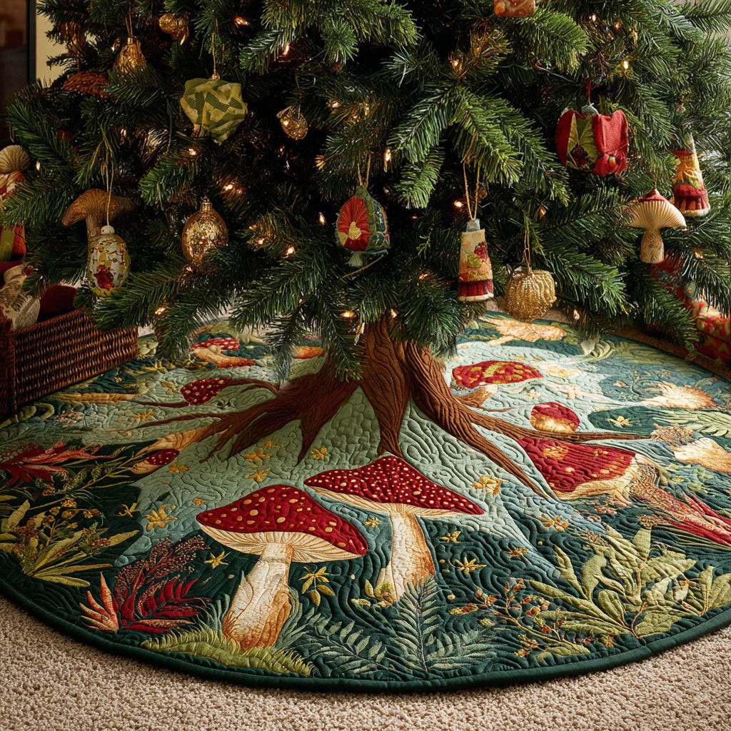 Dreamwood Christmas Quilted Tree Skirt Nature Themed Christmas Gifts For Mushroom Lovers
