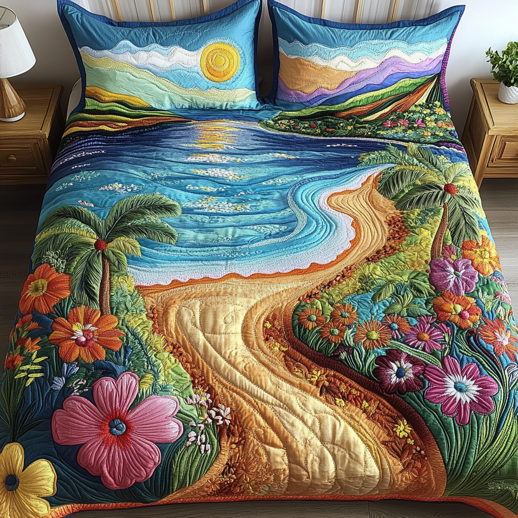 Dreamy Blooms Quilted Bedding Set Bed Room Decoration Unique Gifts For Surfers