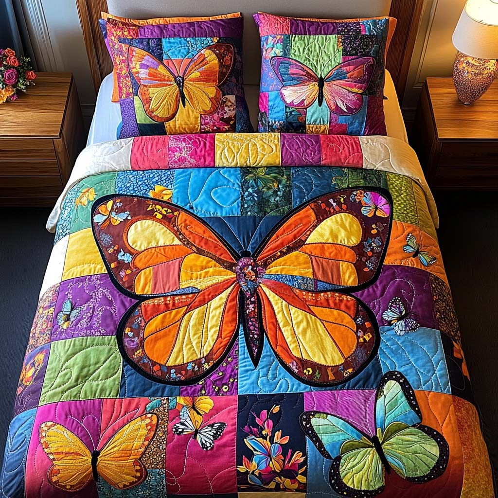 Dreamy Butterfly Flight Quilted Bedding Set Cozy Bedroom Decor Best Butterfly Presents For Women