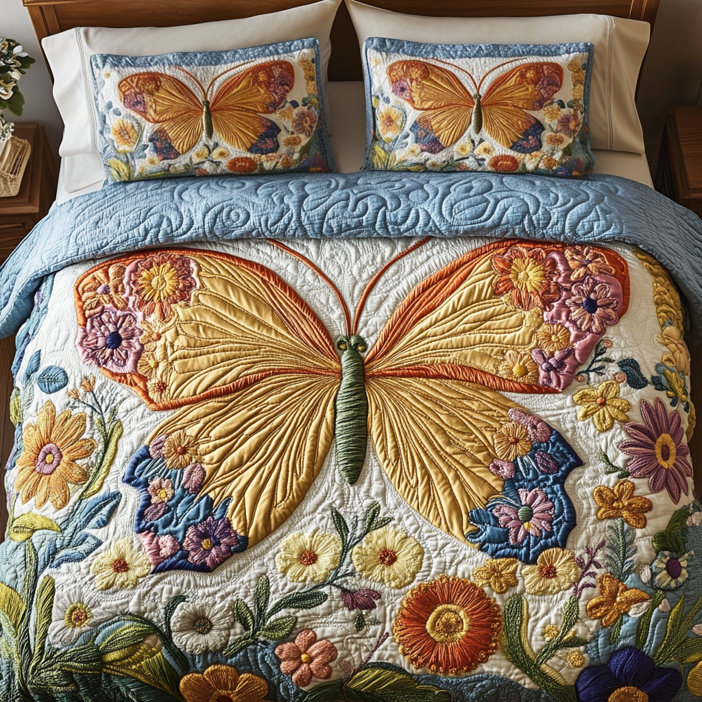 Dreamy Butterfly Haven Quilted Bedding Set Cute Room Decor Best Butterfly Gifts