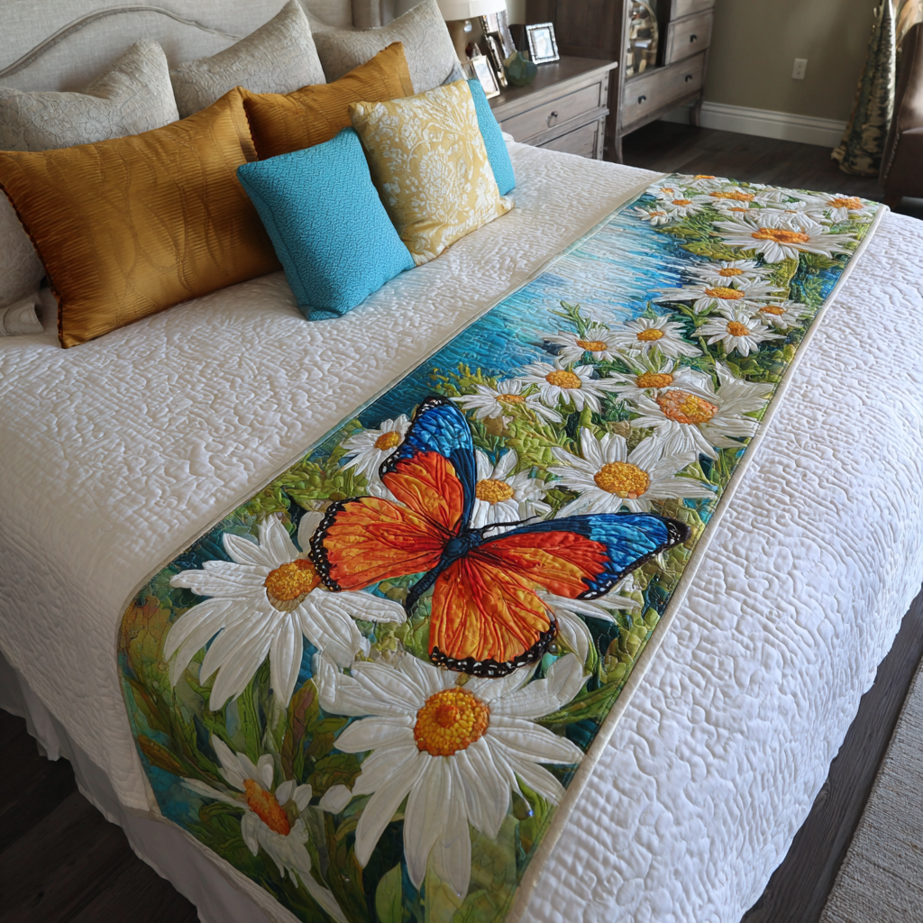 Dreamy Butterfly Quilted Bed Runner Bed Room Decoration Gifts For Butterfly Lovers