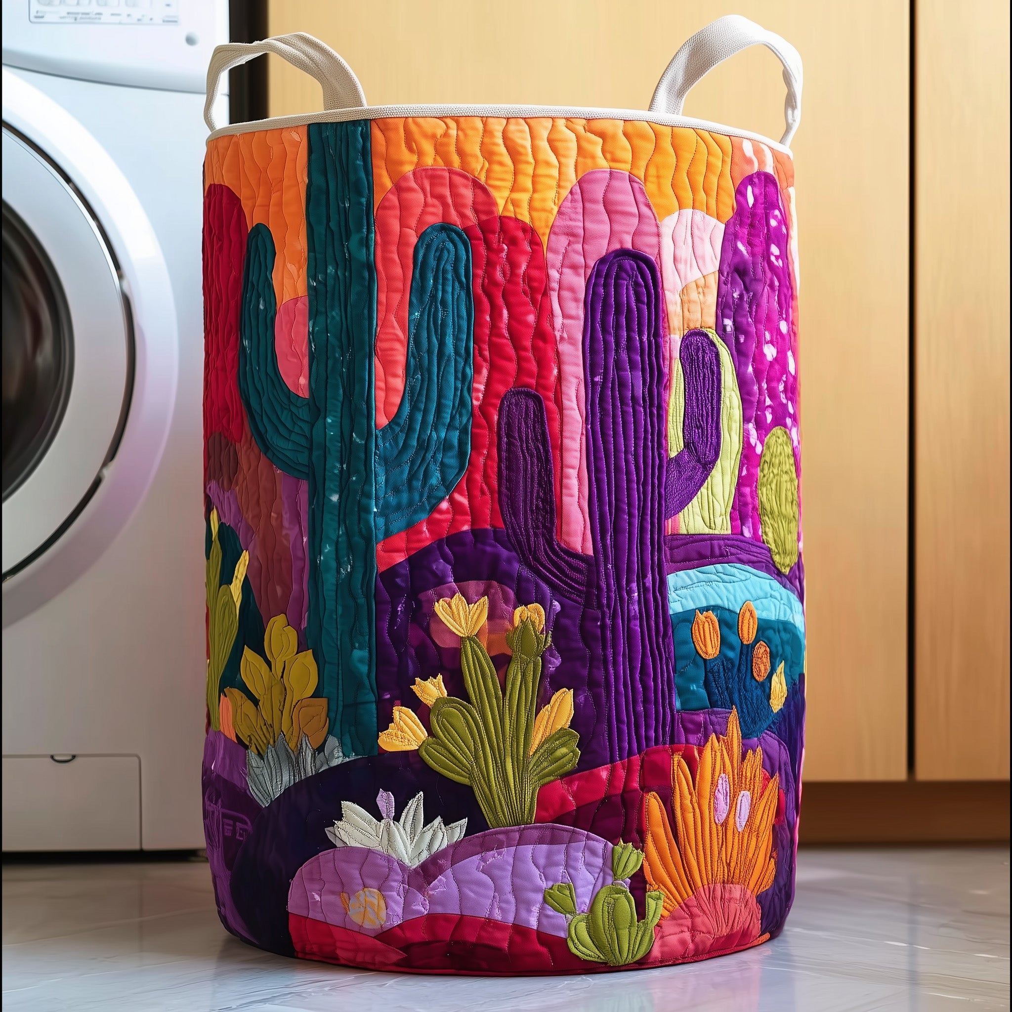 Dreamy Cactus Quilted Laundry Basket Beautiful Cactus Garden Theme Gift For Mom