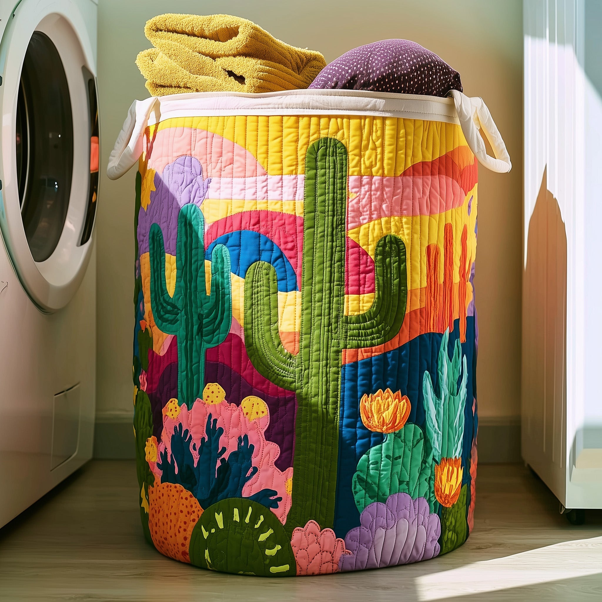 Dreamy Cactus Quilted Laundry Basket Cactus Garden Theme For Nature Fans