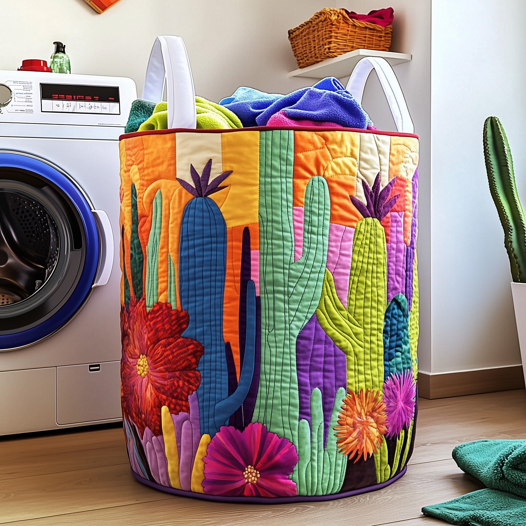 Dreamy Cactus Quilted Laundry Basket Merch For Family Time