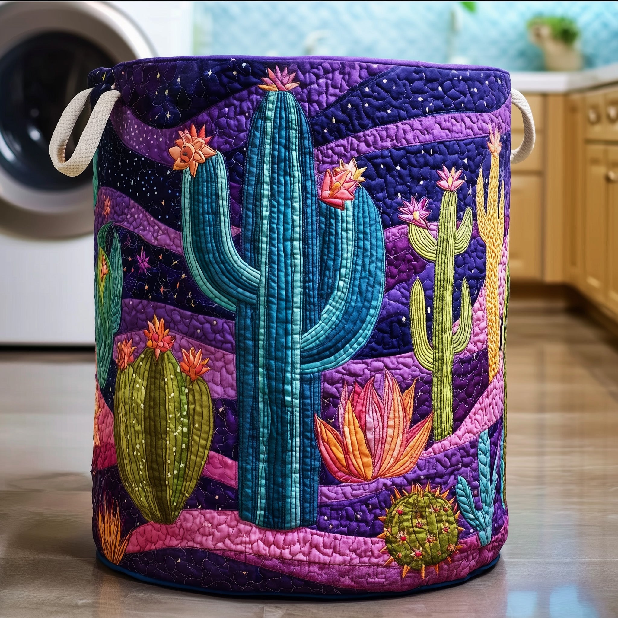 Dreamy Cactus Quilted Laundry Basket Nature Fabric Laundry Hamper Gift For Cactus Lovers