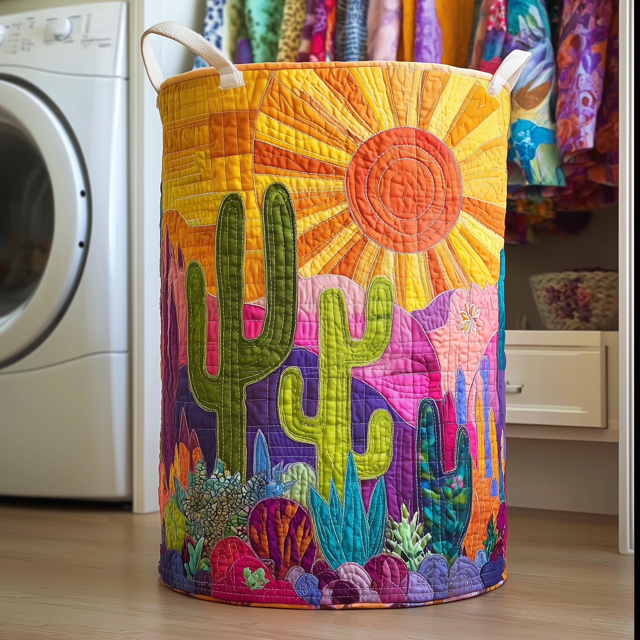 Dreamy Cactus Quilted Laundry Basket Perfect Cactus Scenery Gift For Cactus Lovers