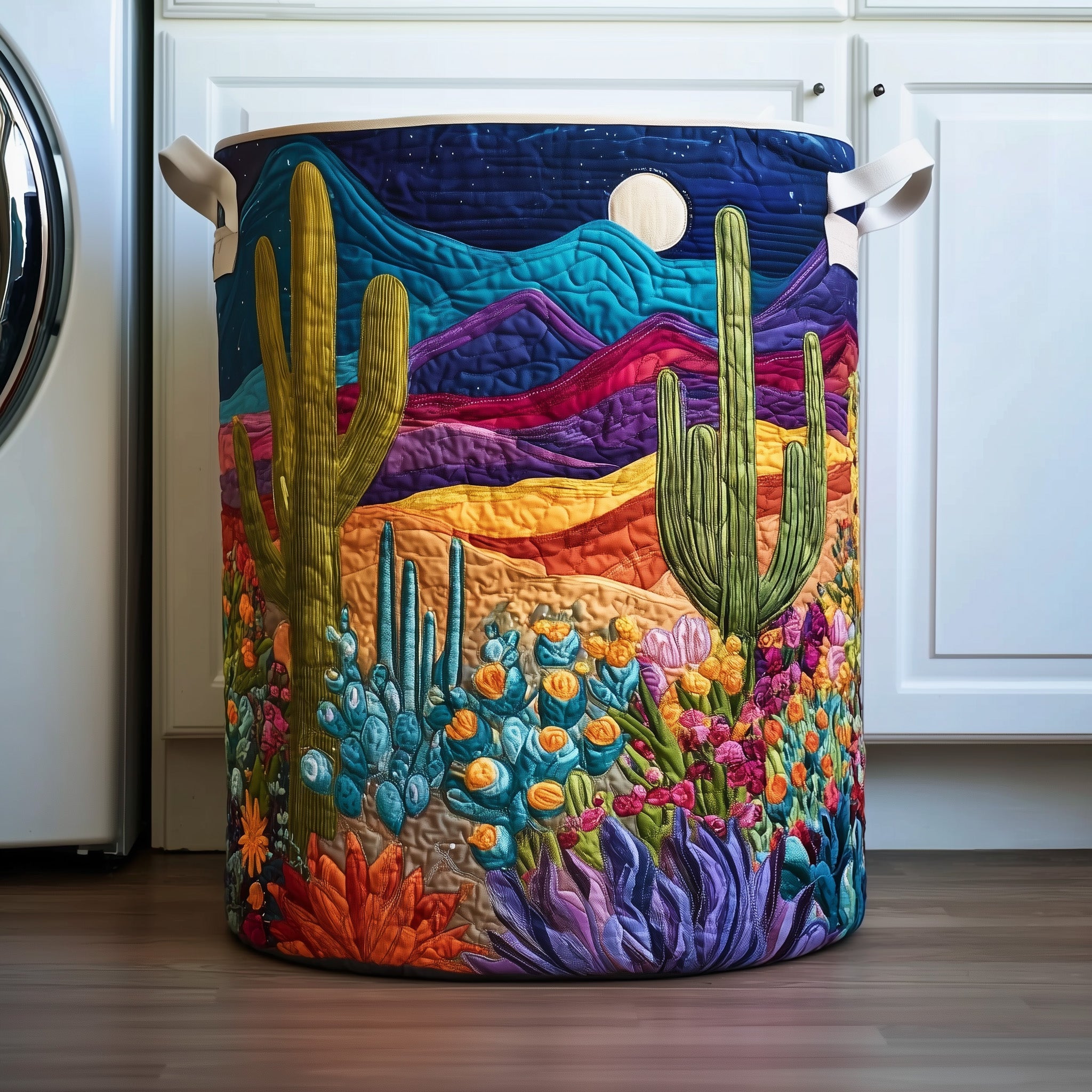 Dreamy Cactus Quilted Laundry Basket Stylish Fabric Laundry Hamper Present For Nature Fan