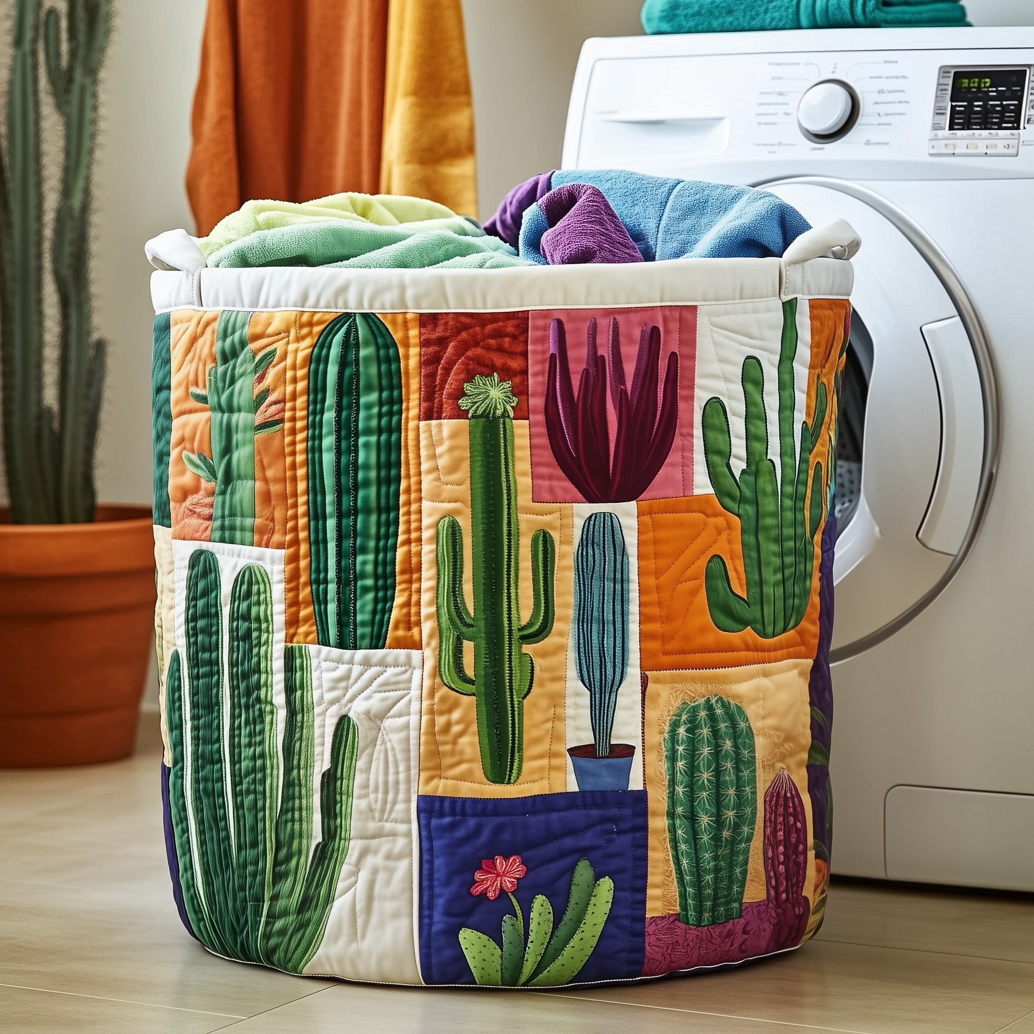 Dreamy Cactus Quilted Laundry Basket Wonderful Present For Cactus Lovers